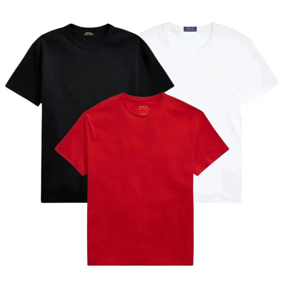 3er-Pack – Slim-Fit-Baumwoll-T-Shirts für Herren Adelstein SCHWARZ • WEISS • ROT S