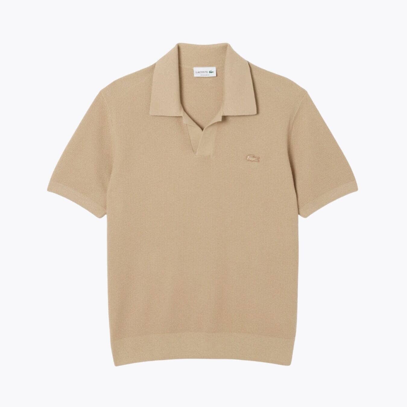 LC Cotton Blend Open Polo Collar Sweater Lacoste Adelstein Beige S