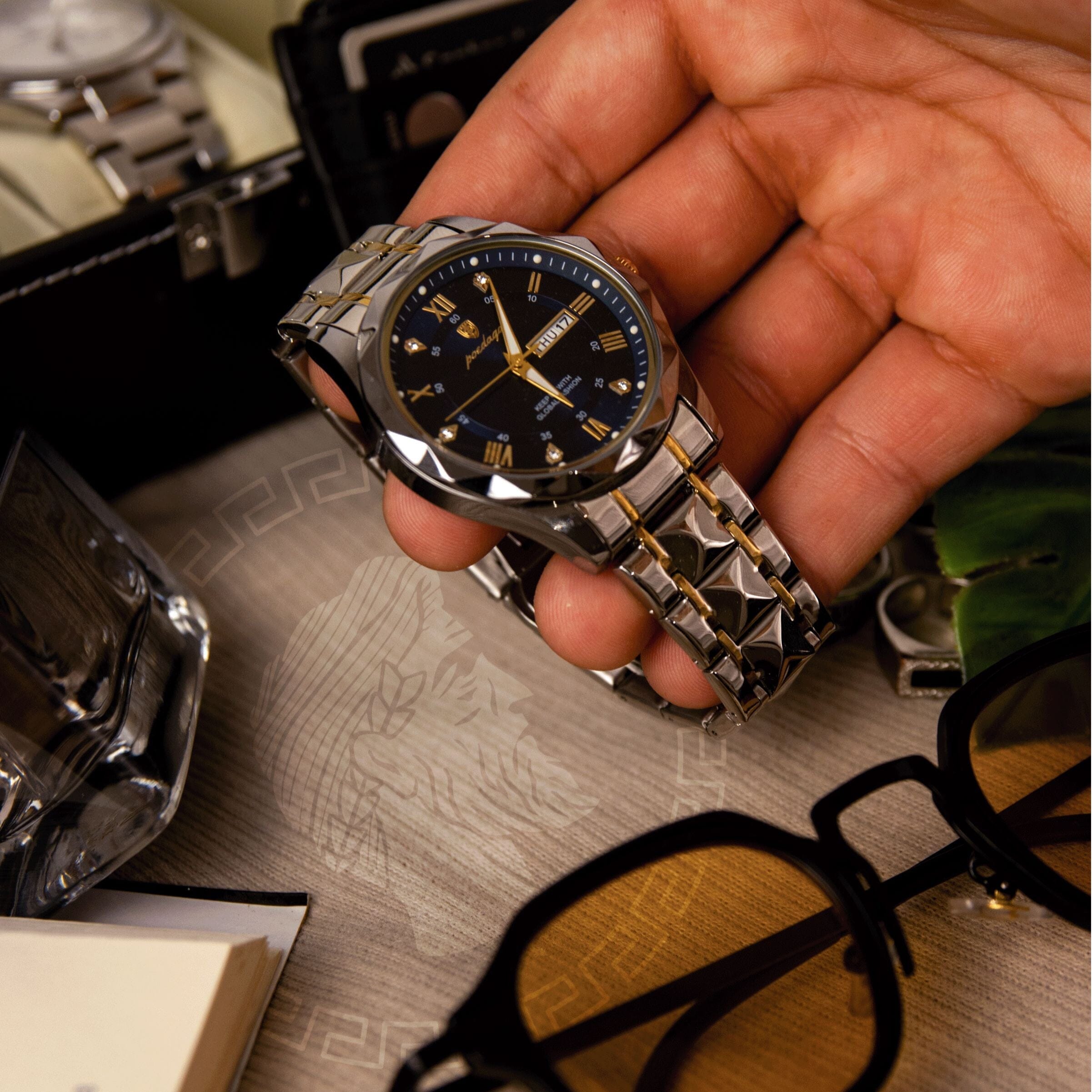 POEDAGAR Luminous Steel 40mm Watch - Water Resistant | Transferred steel Poedagar Adelstein