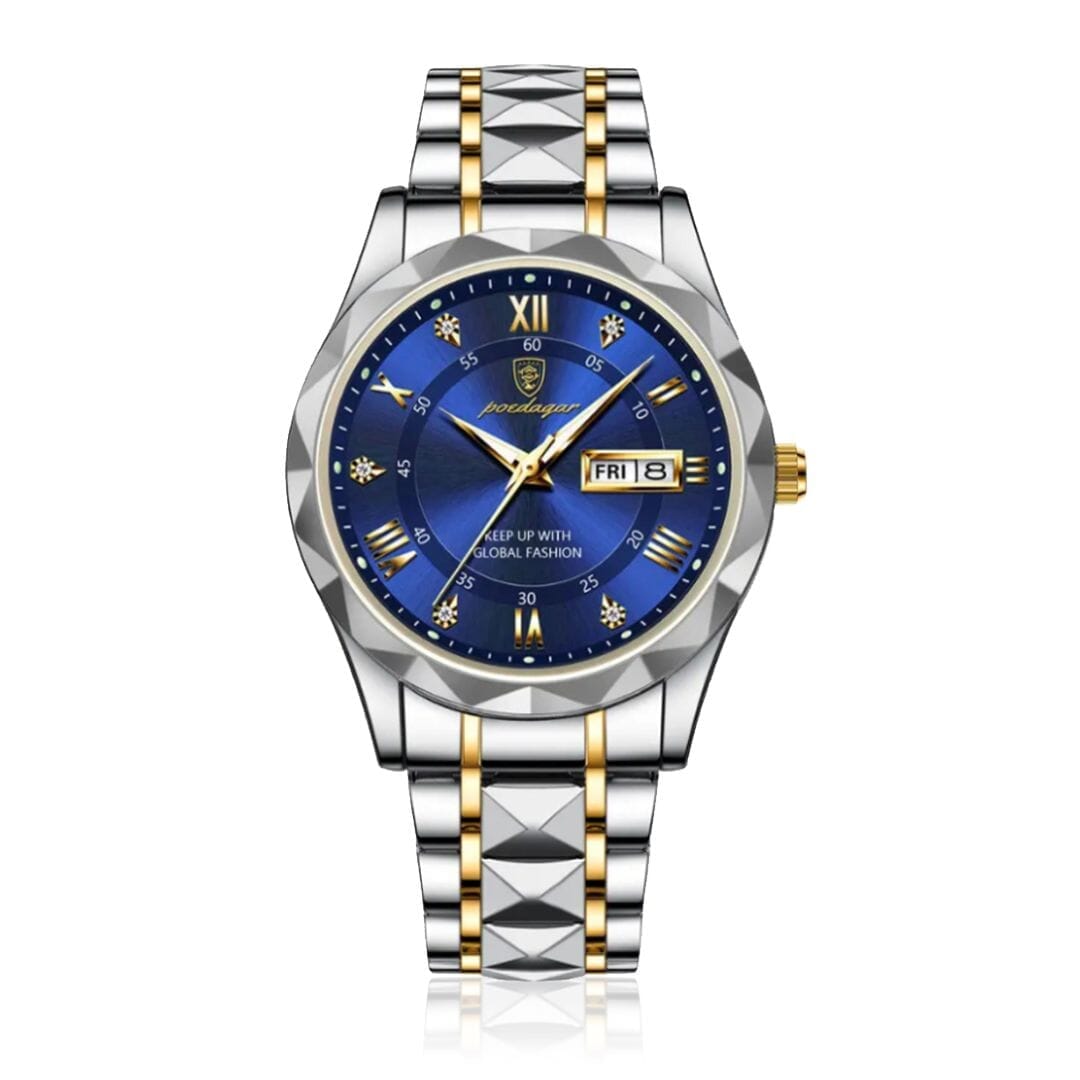 POEDAGAR Luminous Steel 40mm Watch - Water Resistant | Transferred steel Poedagar Adelstein Blue