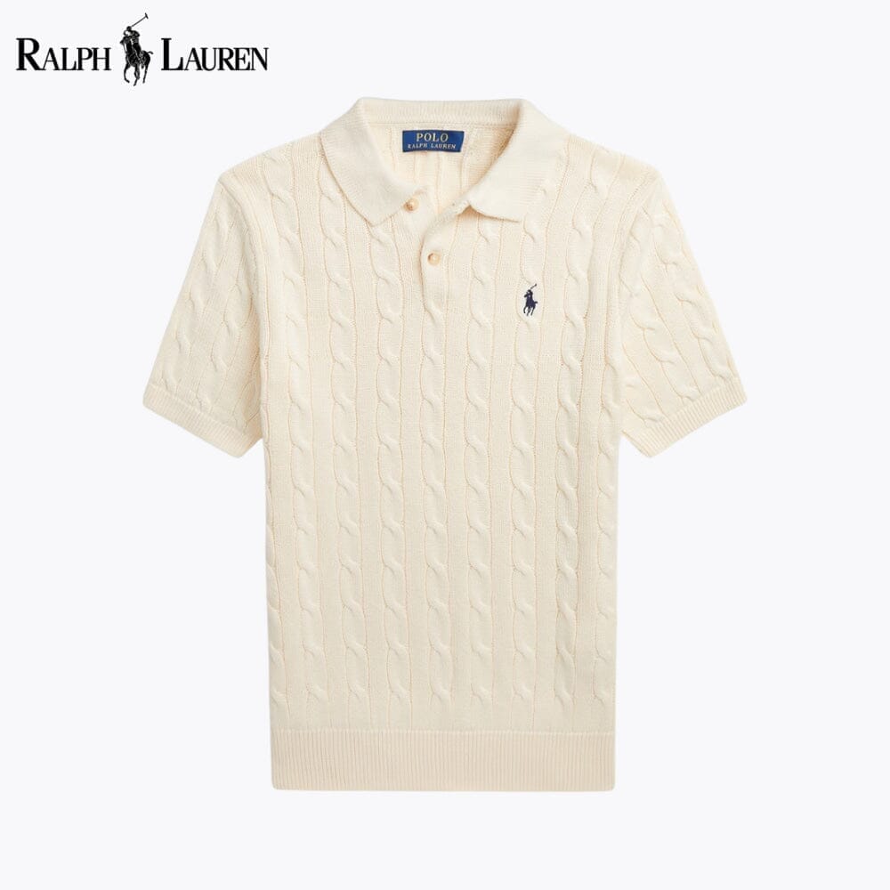 RL Cable-Knit Cotton Polo-Collar Sweater Ralph Lauren Adelstein Cream S