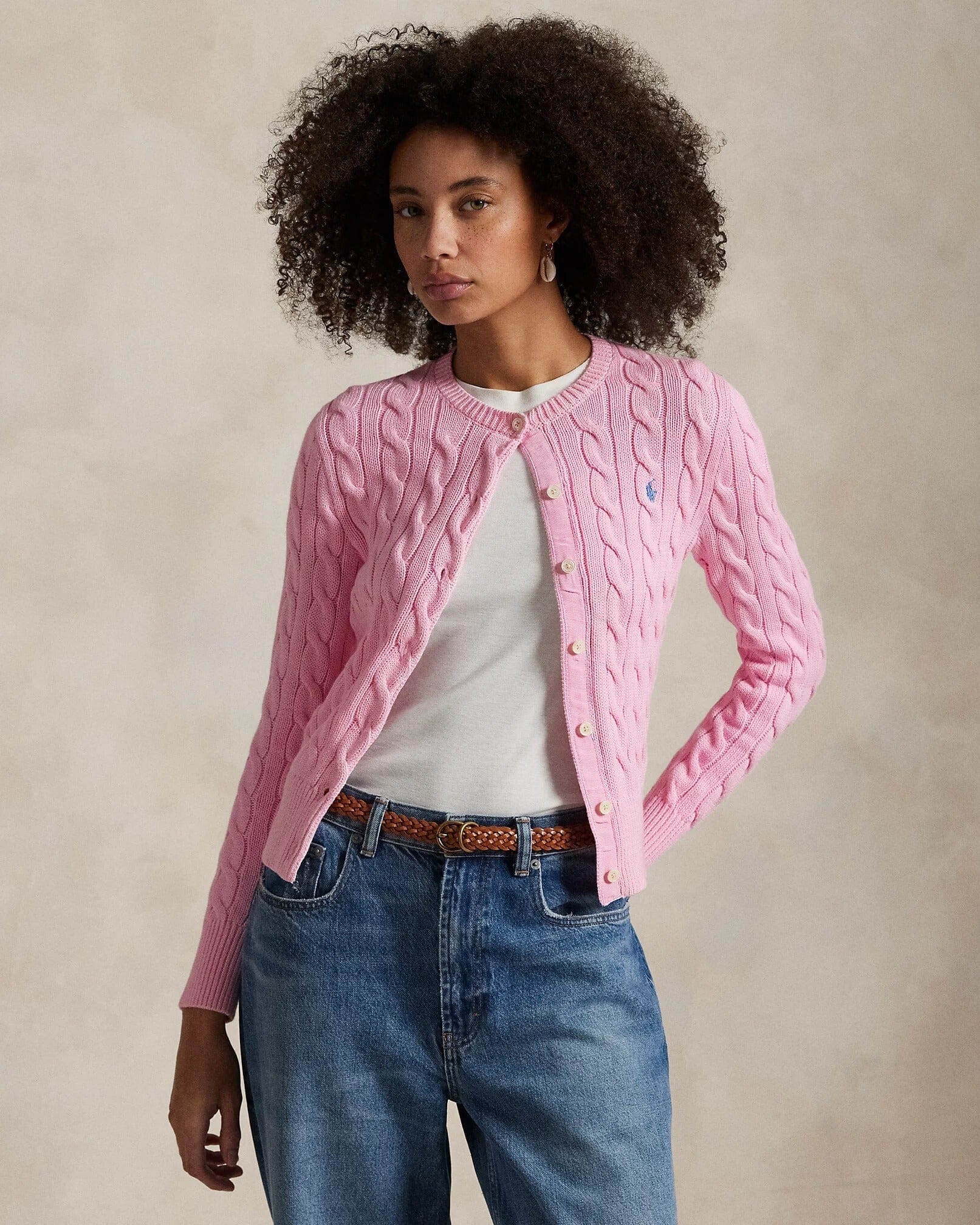 RL Cardigan | Cotton Cable-Knit Ralph Lauren Adelstein Pink XS