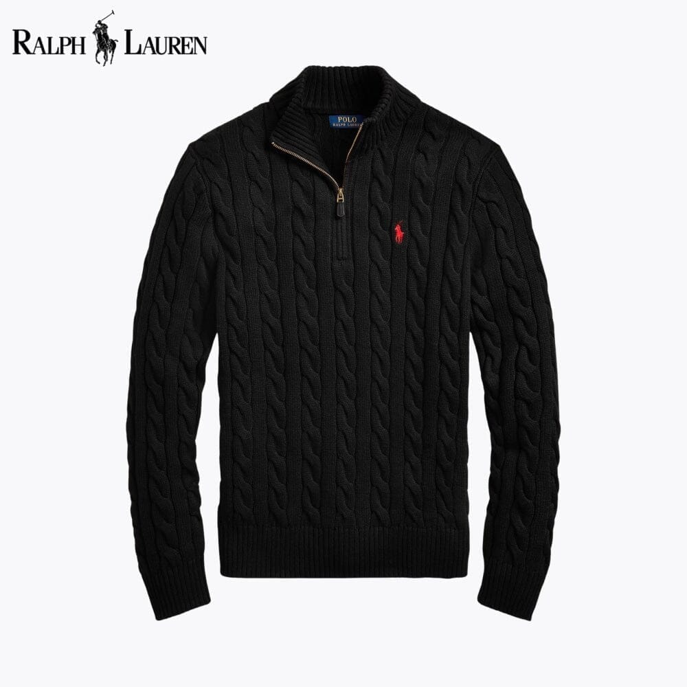 RL Chunky Cable-Knit Cotton Quarter-Zip Sweater Ralph Lauren Adelstein Black S