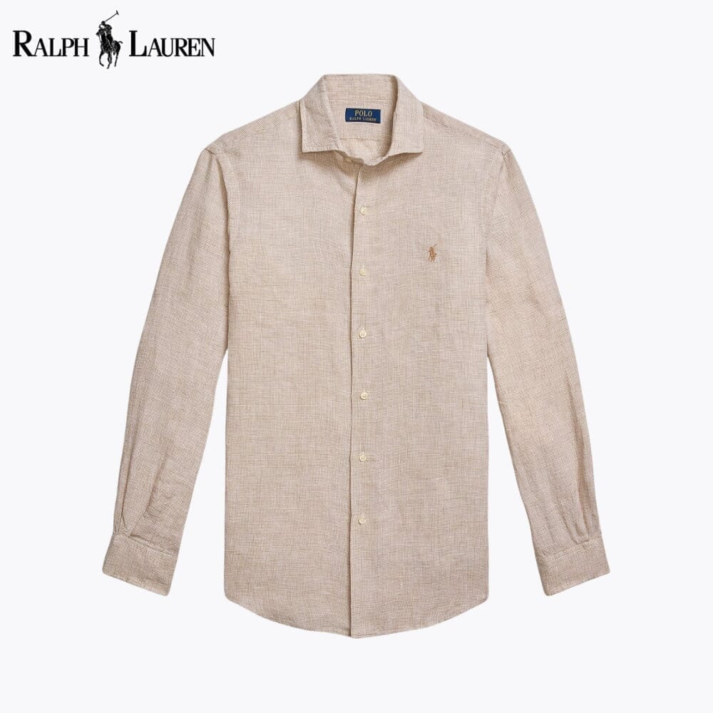 RL Custom Fit Linen Shirt Ralph Lauren Adelstein Beige White S