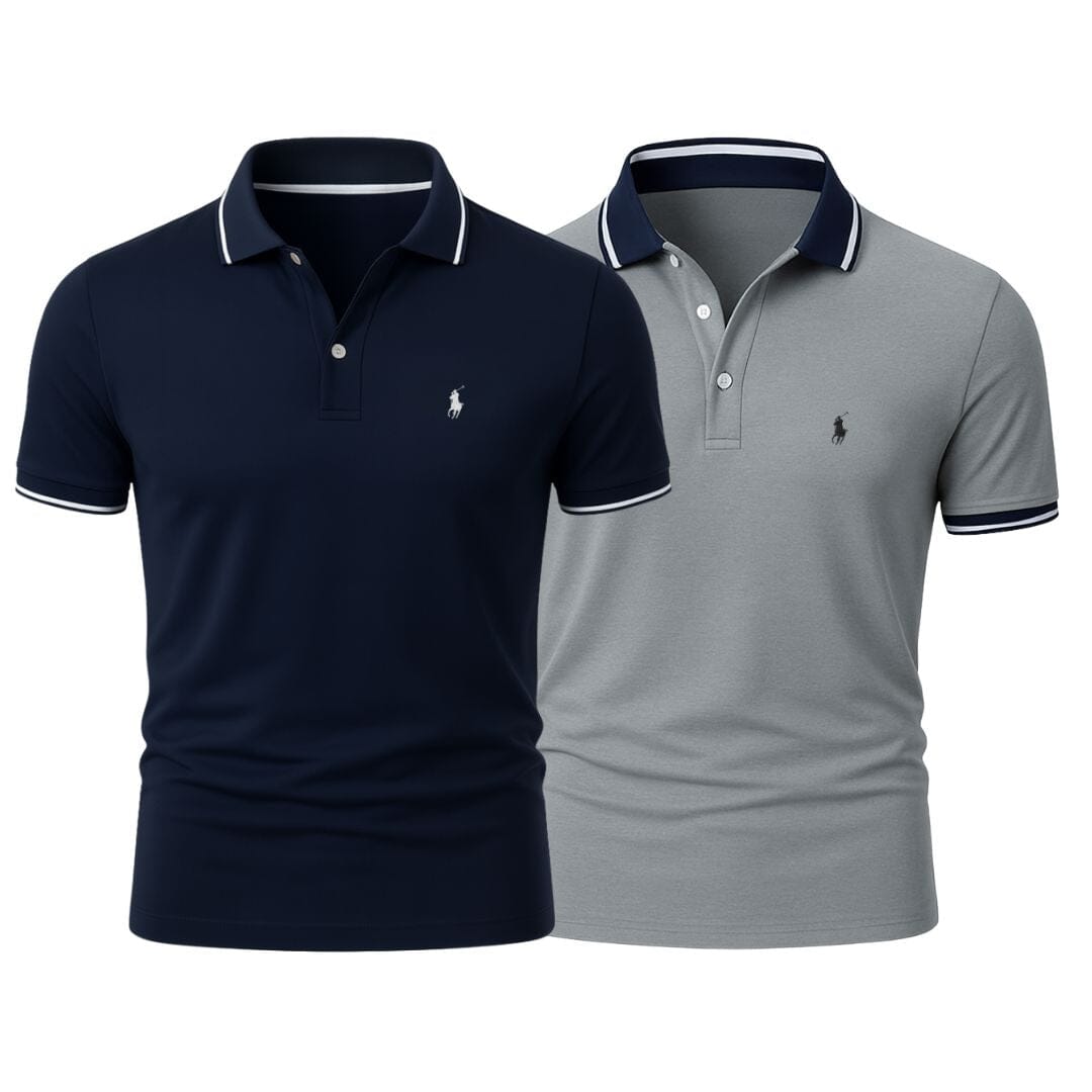 RL (KAUFE 1, ERHALTE 2) - Premiere Polo Shirt Kit – Professional Line by (2-Pack) Ralph Lauren Adelstein Navy Blue + Gray S
