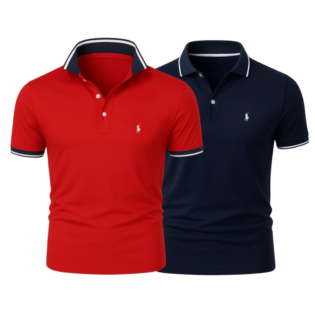 RL (KAUFE 1, ERHALTE 2) - Premiere Polo Shirt Kit – Professional Line by (2-Pack) Ralph Lauren Adelstein Red + Navy Blue S