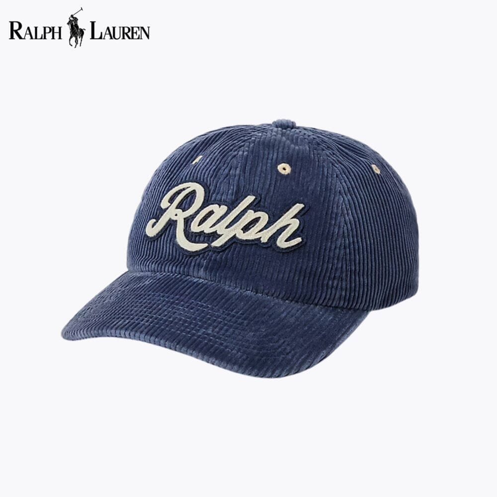RL Logo Corduroy Ball Cap Ralph Lauren Adelstein Boston Navy