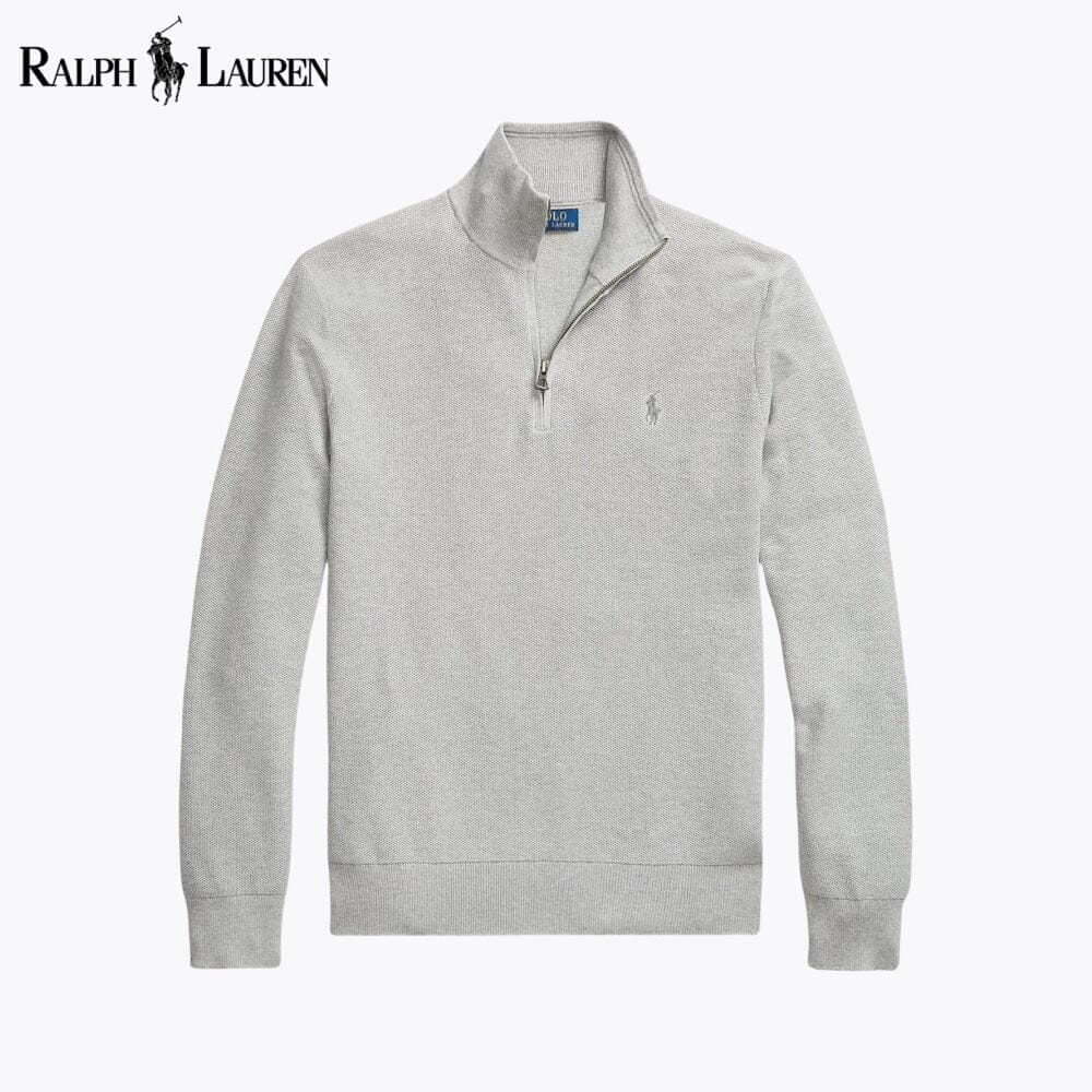 RL Mesh-Knit Cotton Quarter-Zip Sweater Ralph Lauren Adelstein Grey S