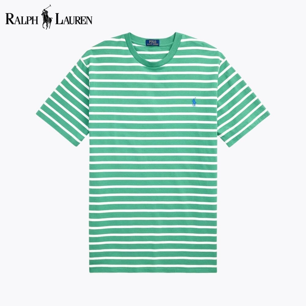 RL Striped Jersey Crewneck T-Shirt Ralph Lauren Adelstein Green/White S