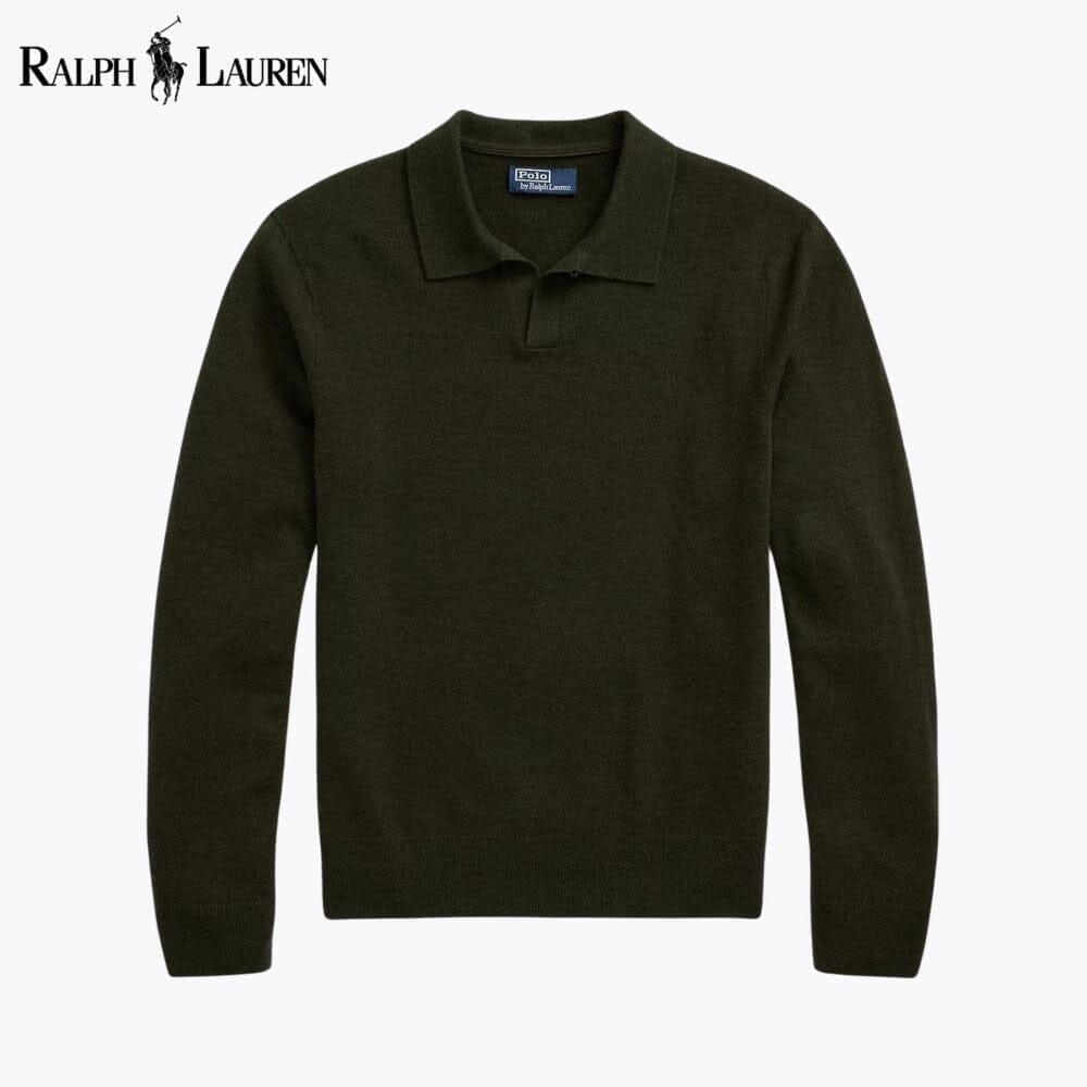 RL Wool Johnny-Collar Sweater Ralph Lauren Adelstein Leaf Green S
