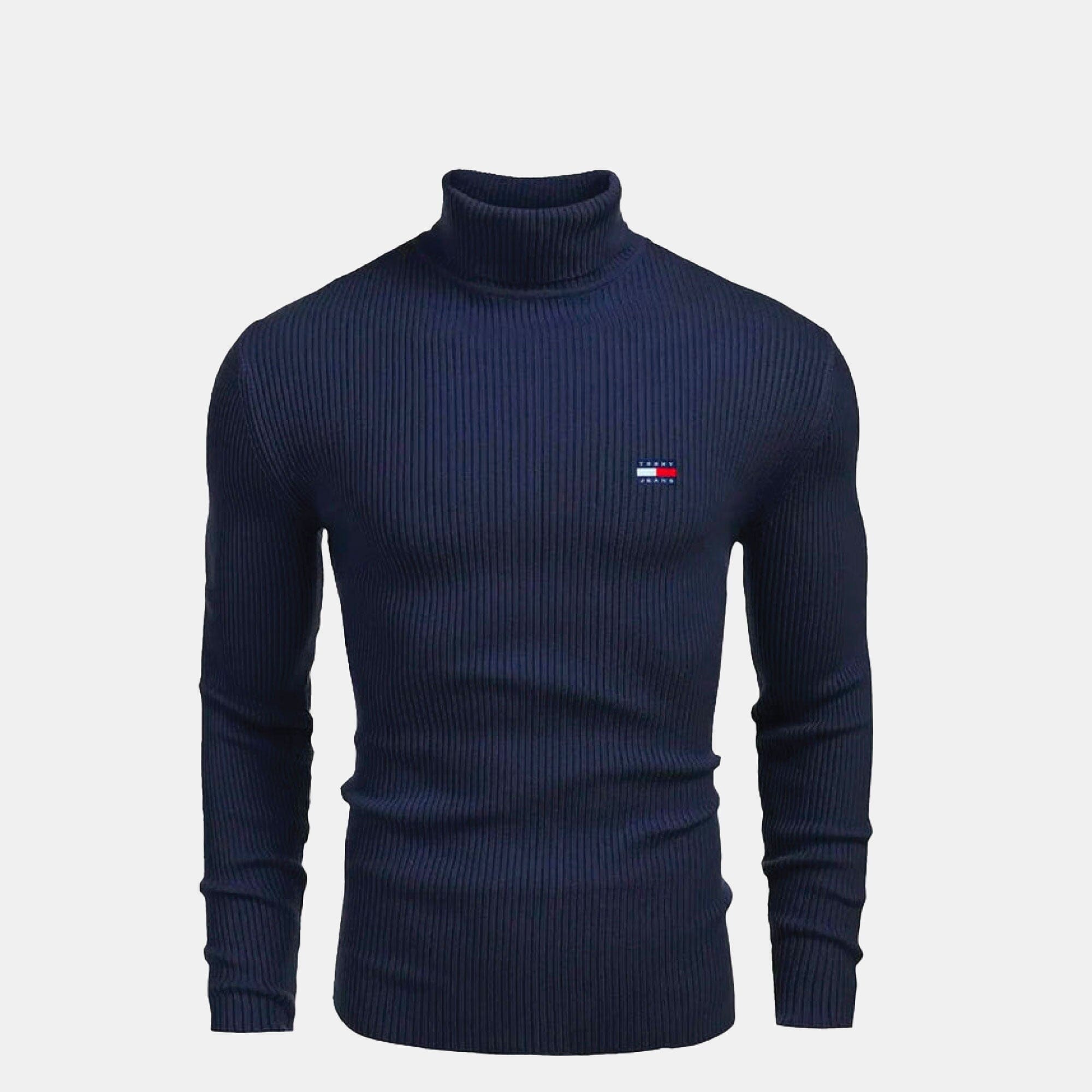 TH Turtleneck Cable-Knit Wool Sweater Tommy Hilfiger Adelstein Blue S
