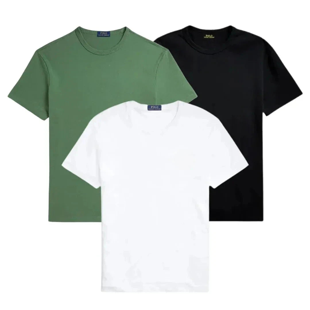 3er-Pack – Slim-Fit-Baumwoll-T-Shirts für Herren Adelstein GRÜN • SCHWARZ • WEISS S 