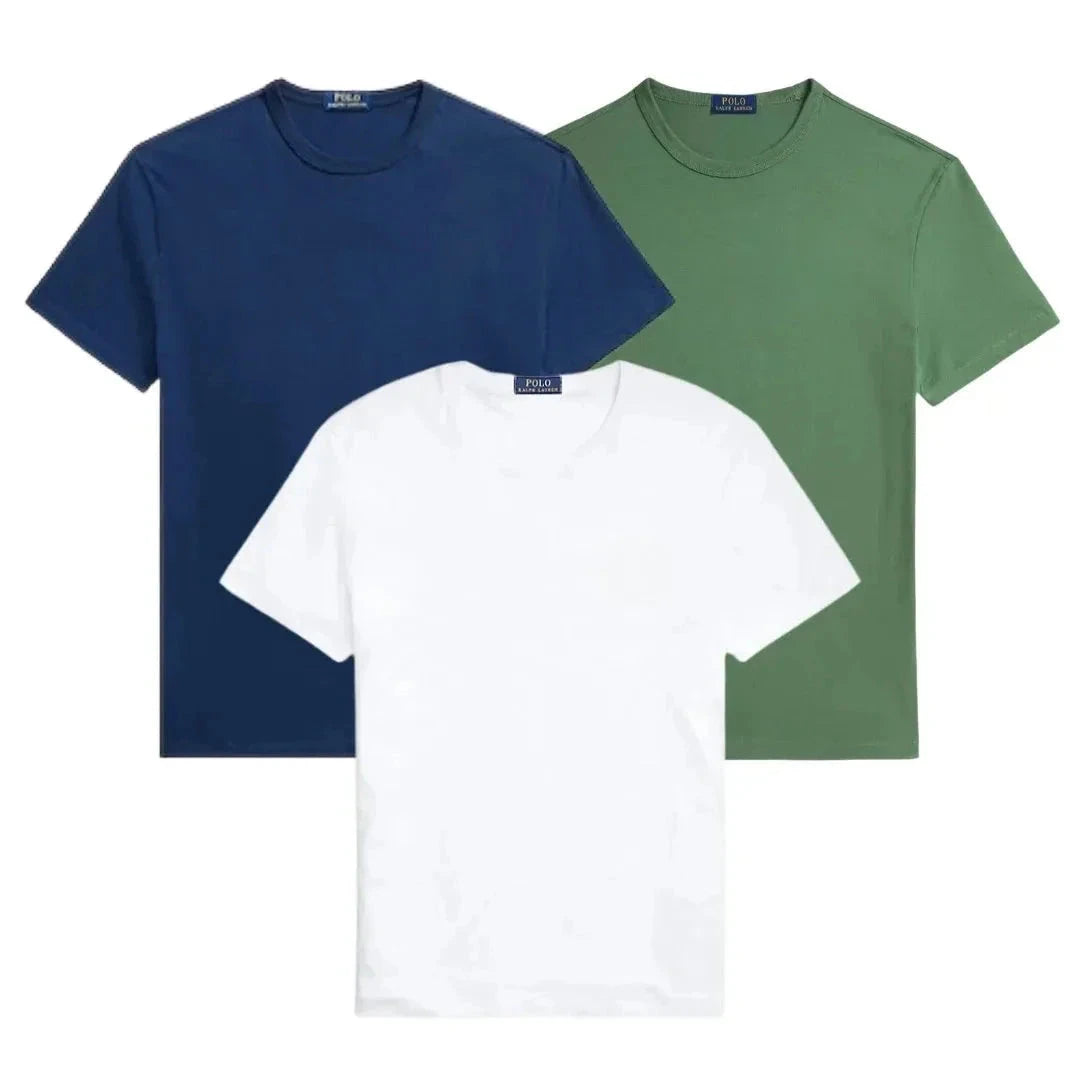 3er-Pack – Slim-Fit-Baumwoll-T-Shirts für Herren Adelstein MARINEBLAU • GRÜN • WEISS S 
