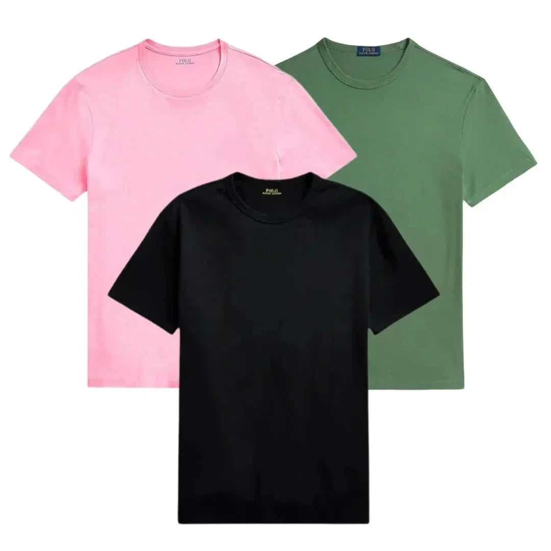 3er-Pack – Slim-Fit-Baumwoll-T-Shirts für Herren Adelstein ROSA • GRÜN • SCHWARZ S 