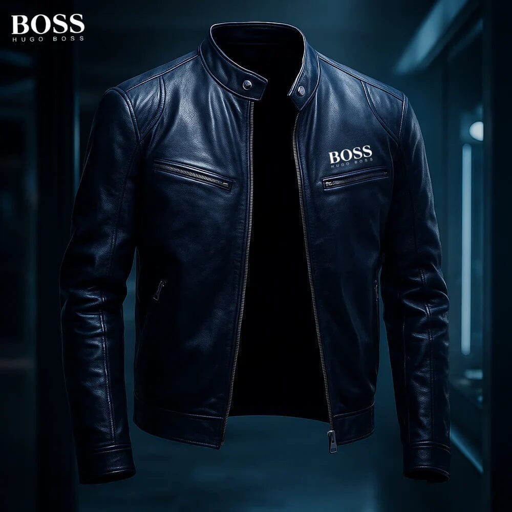 HB - Leather Jacket Hugo Boss Adelstein Blue S 