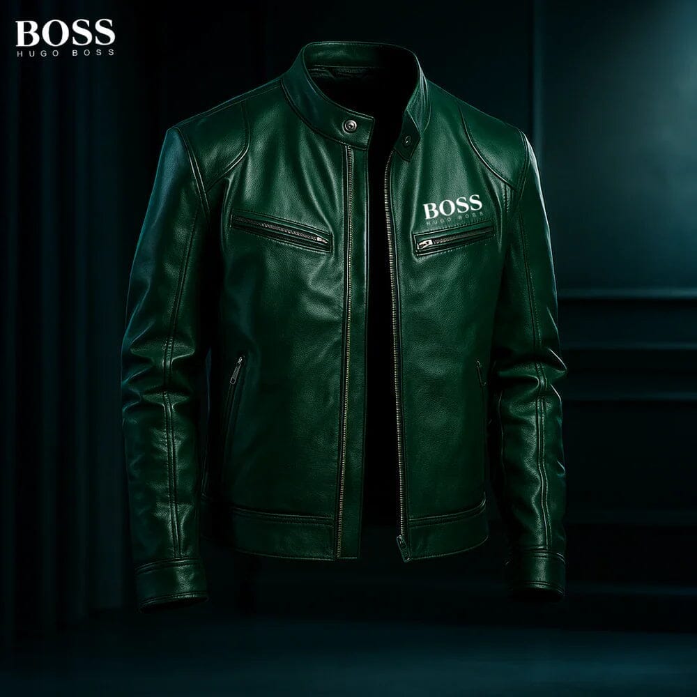 HB - Leather Jacket Hugo Boss Adelstein Green S 