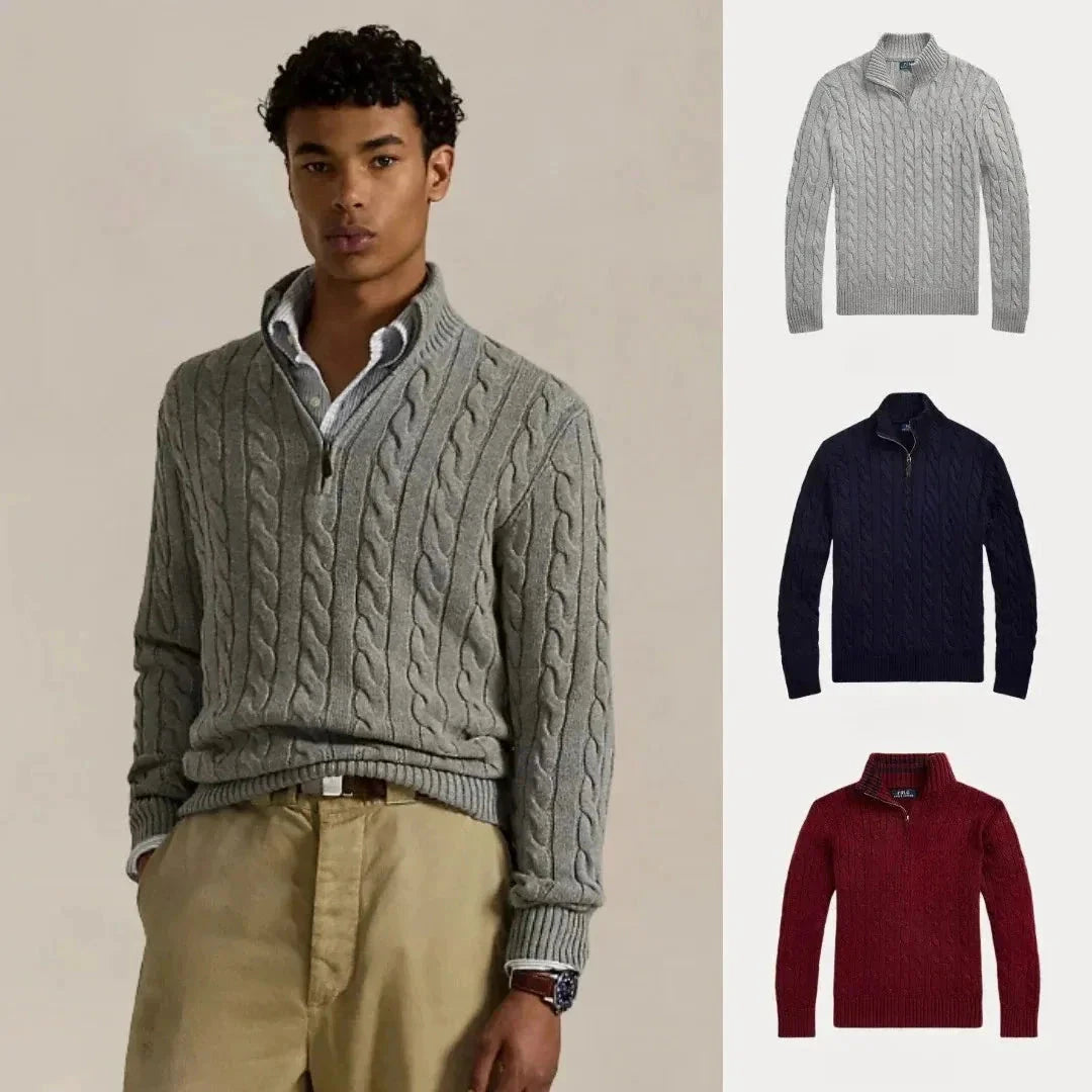 Kaufen Sie 1, erhalten Sie 3 – Winterset Baumwollstrickpullover mit Zopfmuster und Reißverschluss Adelstein 