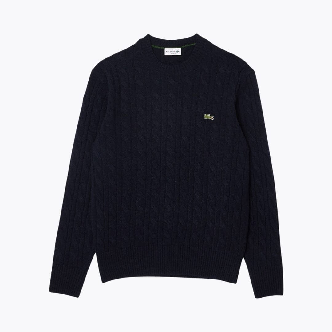 LC Cable Knit Carded Wool Crew Neck Sweater Lacoste Adelstein Midnight blue S 