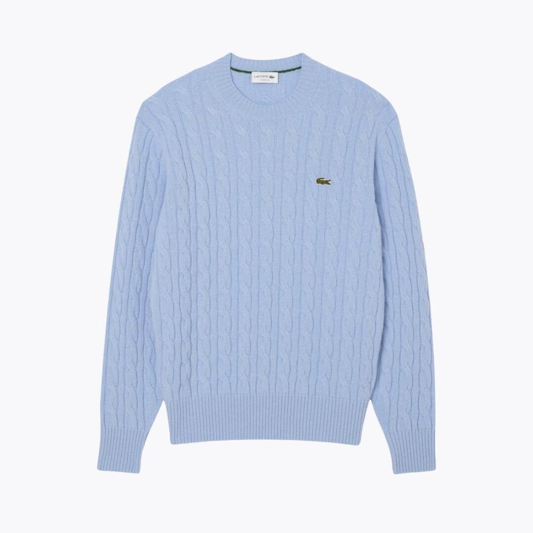LC Cable Knit Carded Wool Crew Neck Sweater Lacoste Adelstein Pale blue S 