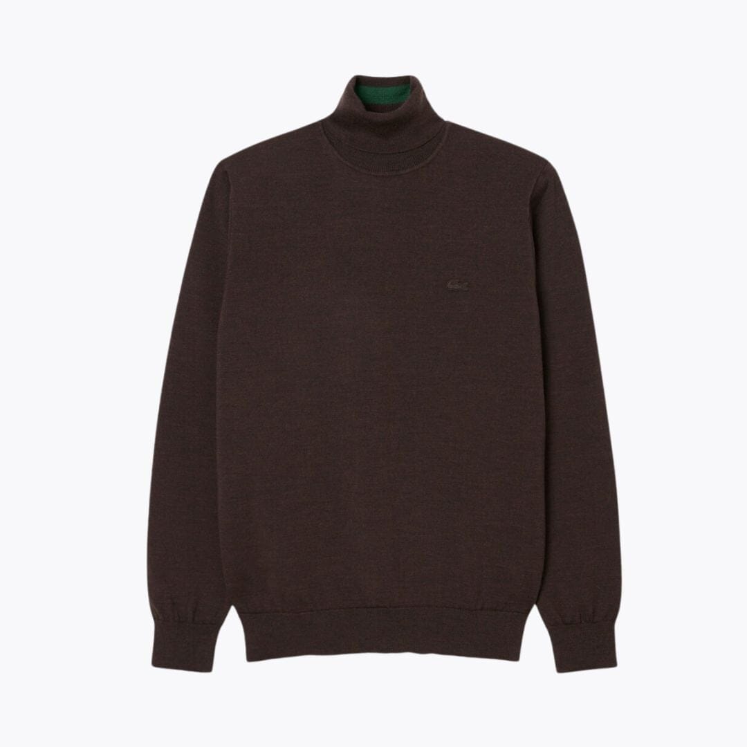 LC Merino Wool Roll Neck Sweater Lacoste Adelstein Brown S 