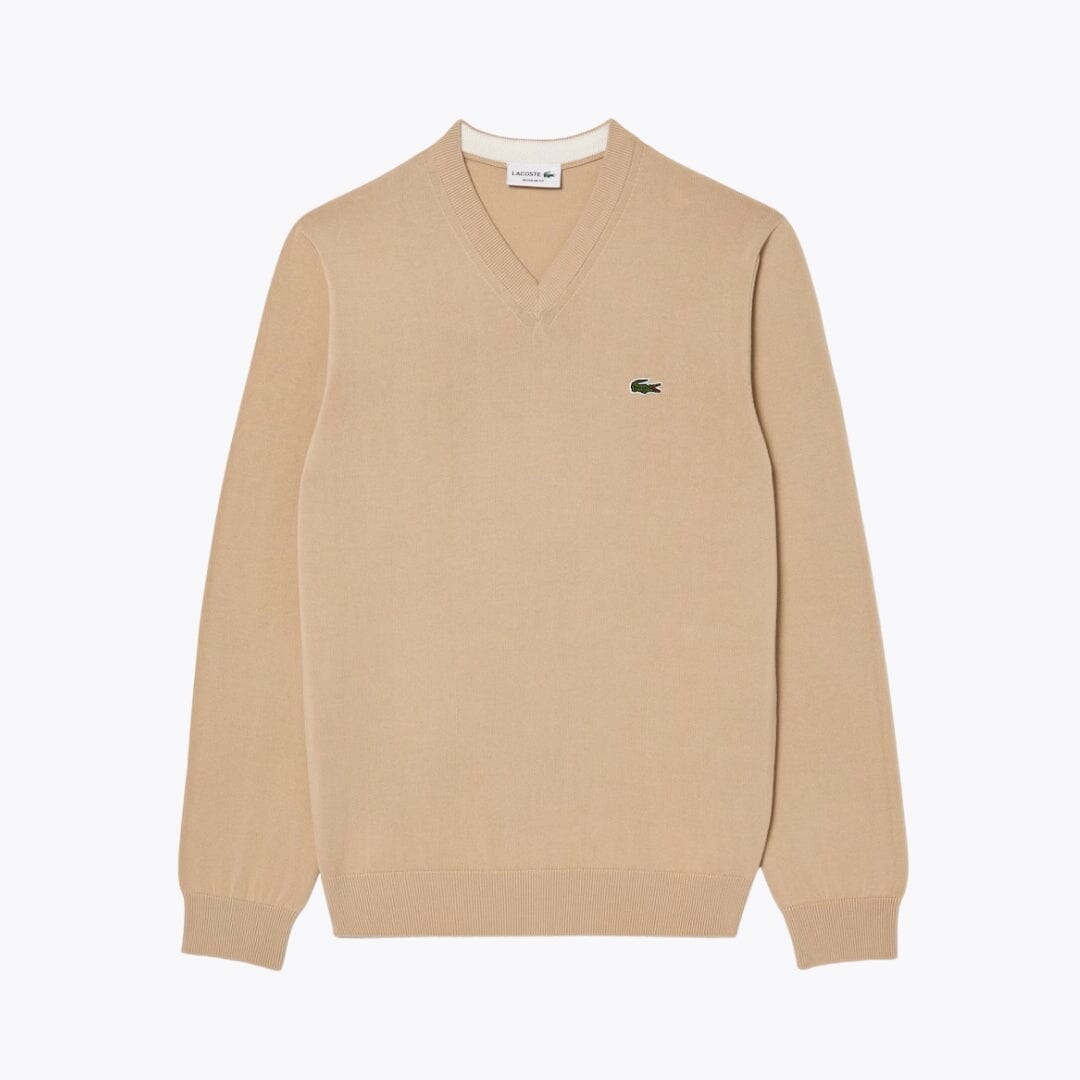 LC Monochrome Cotton V-neck Sweater Lacoste Adelstein Beige S 