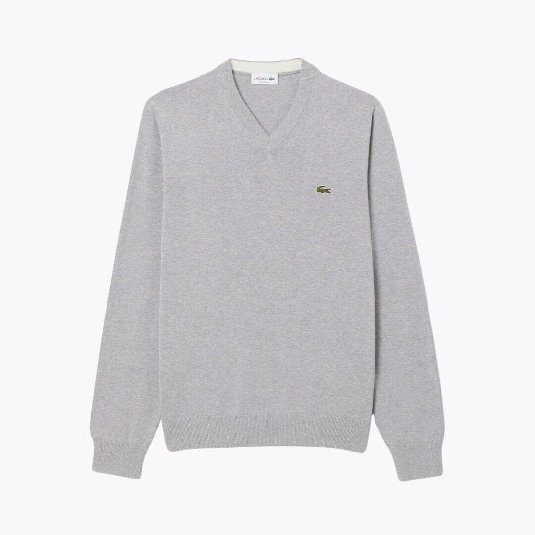 LC Monochrome Cotton V-neck Sweater Lacoste Adelstein Grey S 