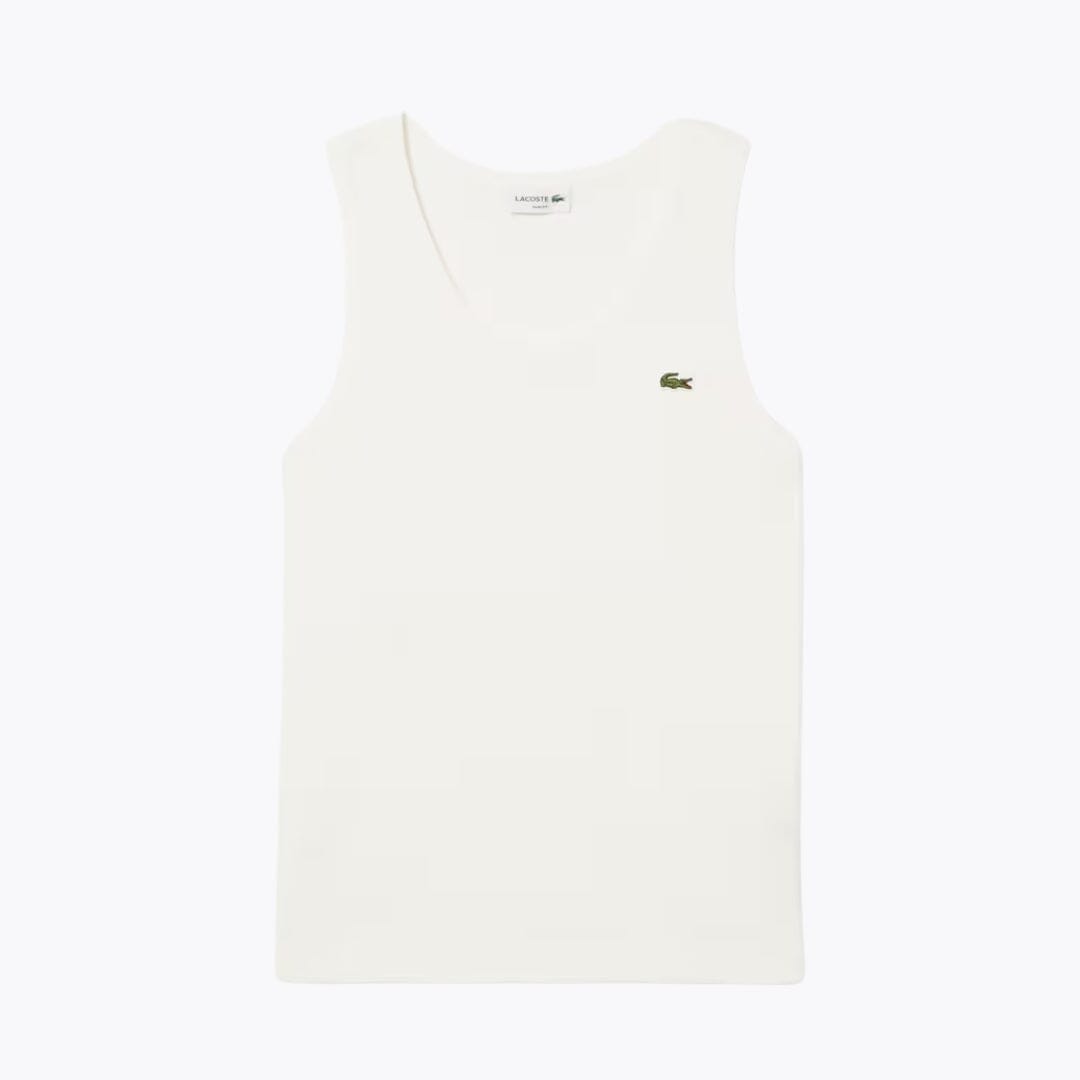 LC Slim Fit Ribbed Cotton Tank Top Lacoste Adelstein White S 