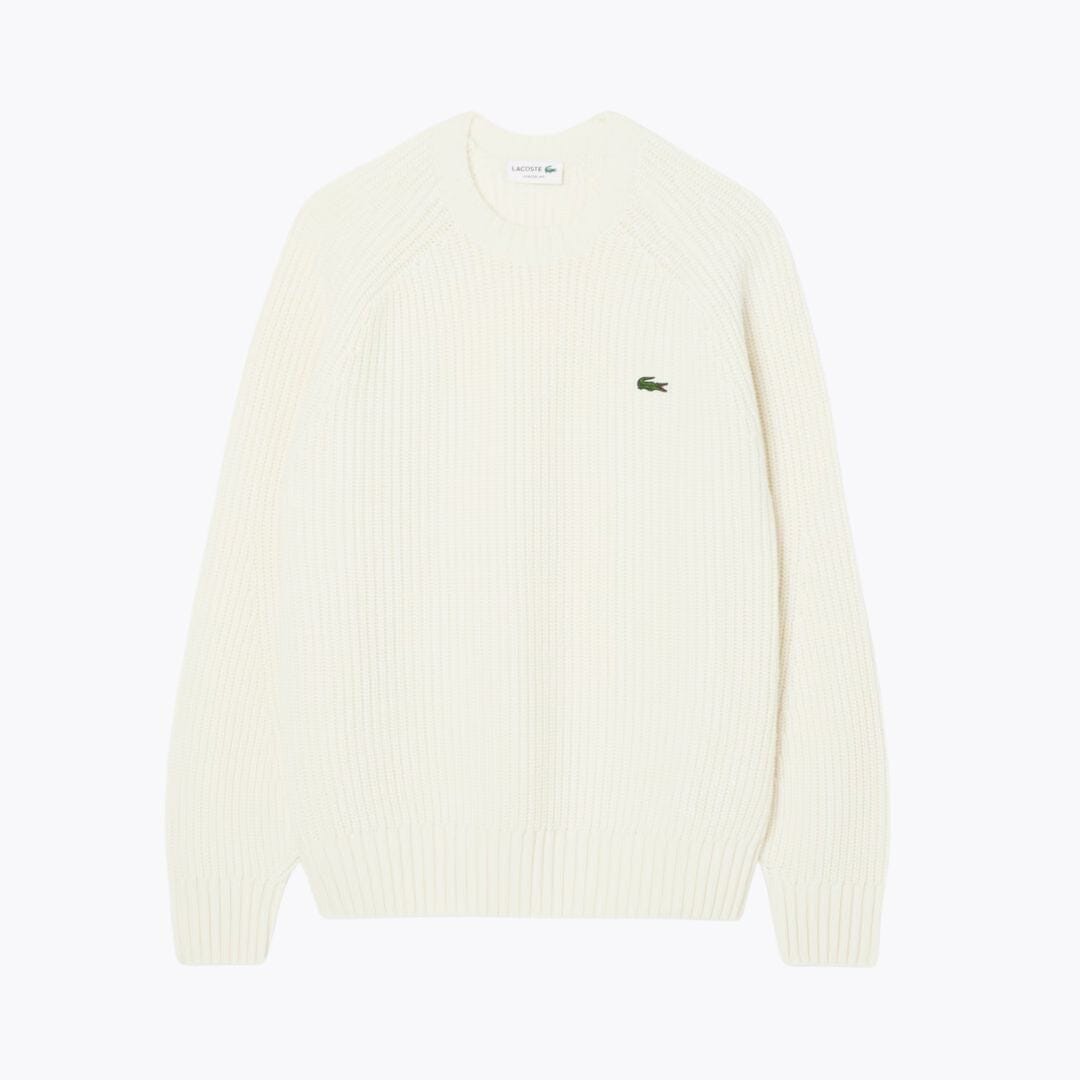LC Thick Carded Wool Crew Neck Sweater Lacoste Adelstein White S 