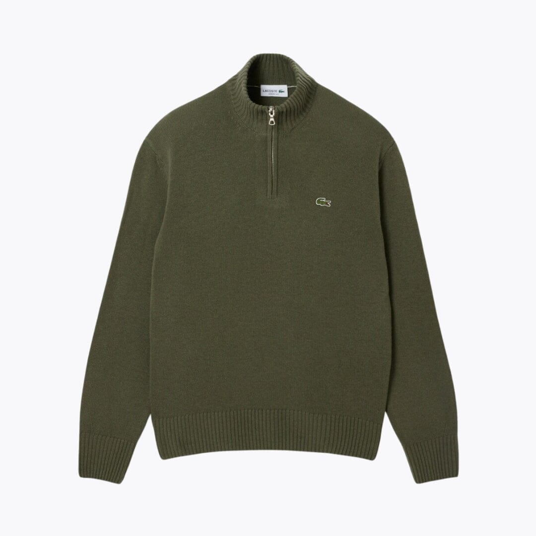 LC Zipped High Neck Carded Wool Sweater Lacoste Adelstein Khaki green S 