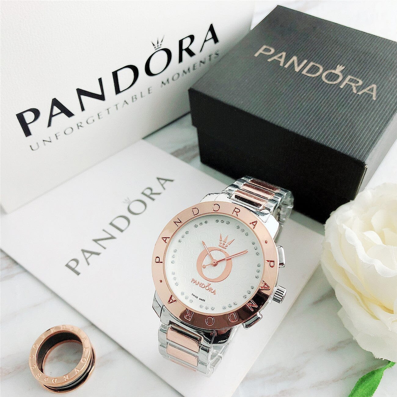 P A N D O R A Classic Glamour + Bracelet Charms Pandora Adelstein Rose White 