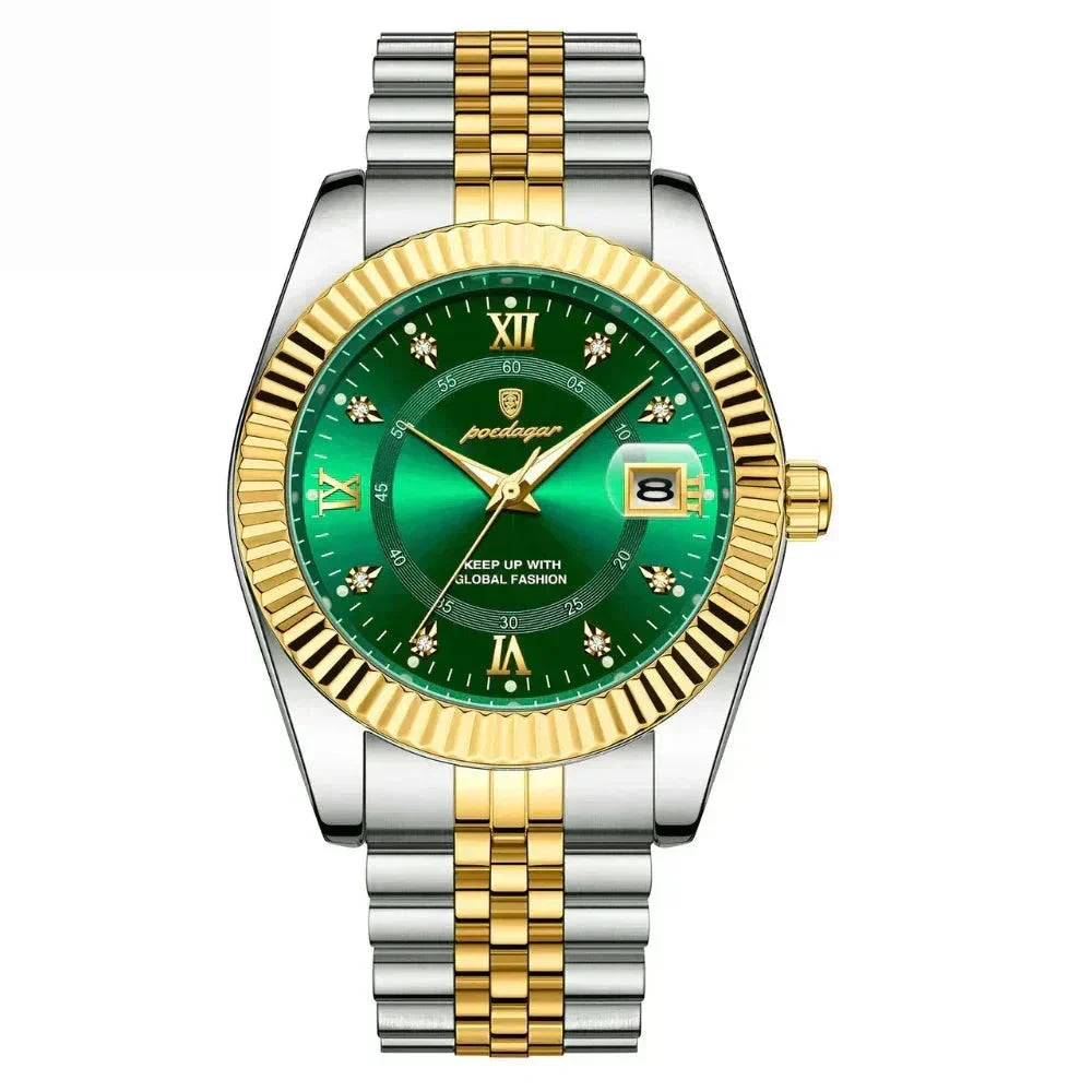 POEDAGAR GoldenStar - 40mm Watch | Water Resistant | Stainless Steel Poedagar Adelstein Green 