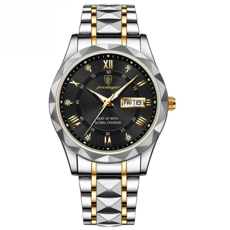 POEDAGAR Luminous Steel 40mm Watch - Water Resistant | Transferred steel Poedagar Adelstein Black 