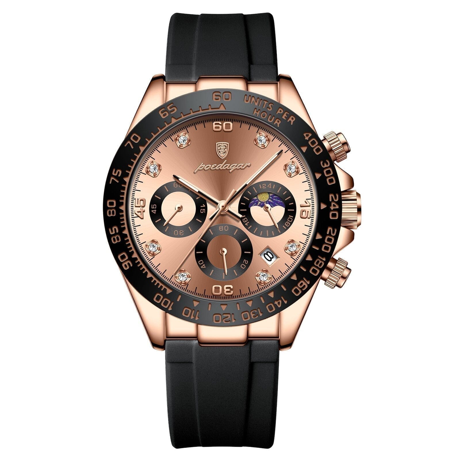 POEDAGAR Watch Chronograph Fase Date Poedagar Adelstein Rose Gold Gold 