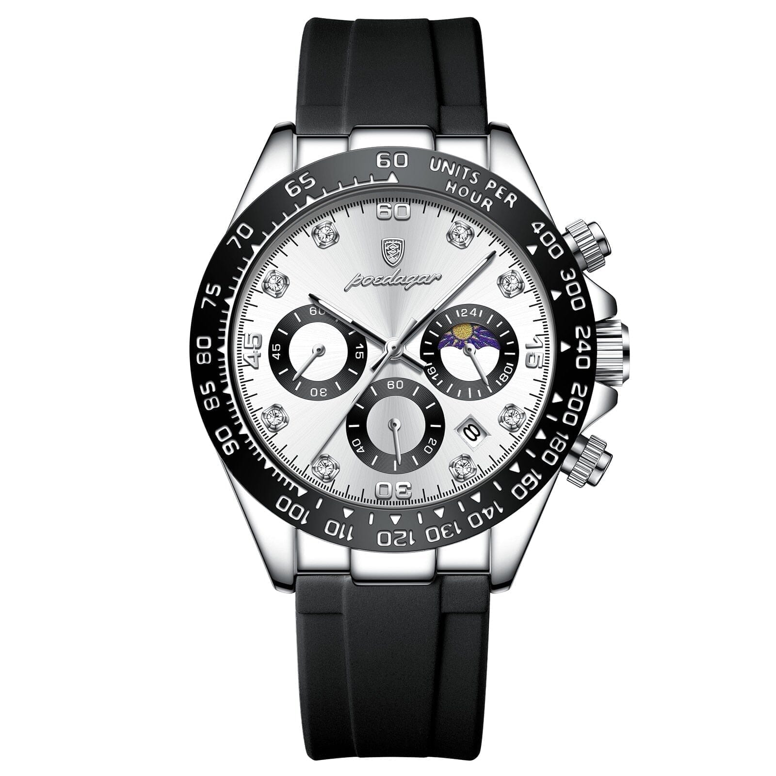POEDAGAR Watch Chronograph Fase Date Poedagar Adelstein Silver White 