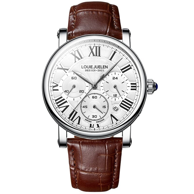 POEDAGAR Watch Executive classic Poedagar Adelstein Silver w/ Leather 