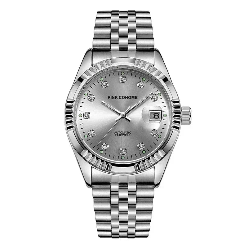 POEDAGAR Watch Pink Cohome Automatic Poedagar Adelstein Silver White 