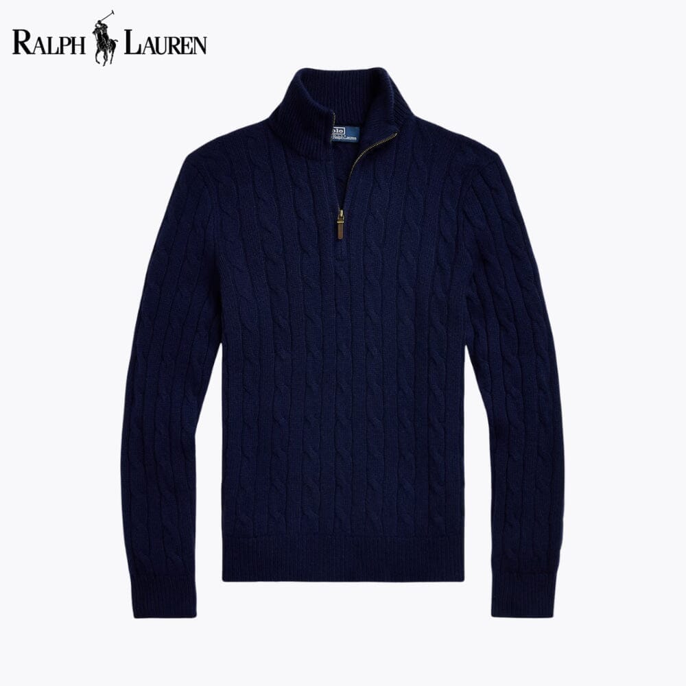 RL Cable-Knit Cashmere Quarter-Zip Jumper Ralph Lauren Adelstein Blue Navy S 