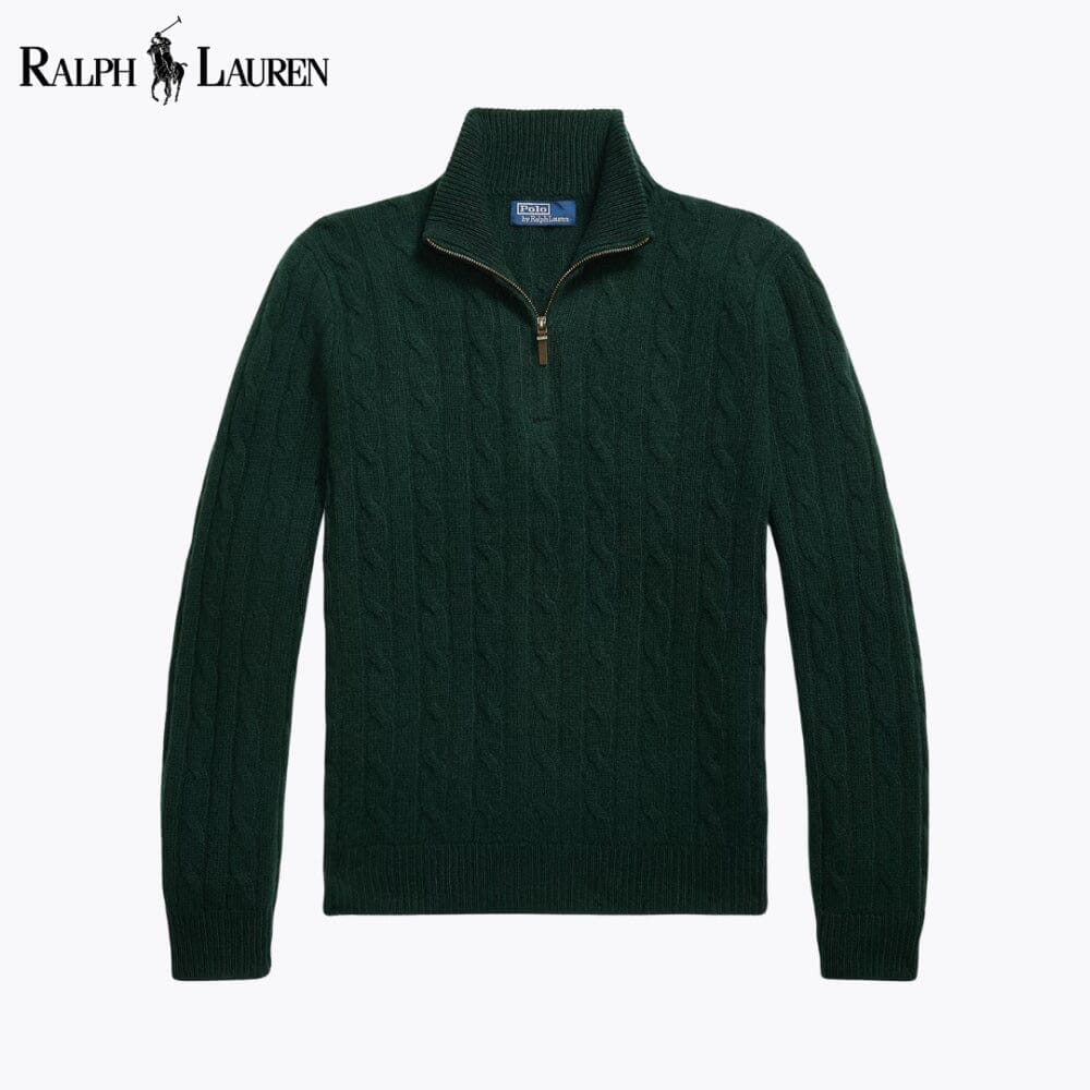 RL Cable-Knit Cashmere Quarter-Zip Jumper Ralph Lauren Adelstein Green S 