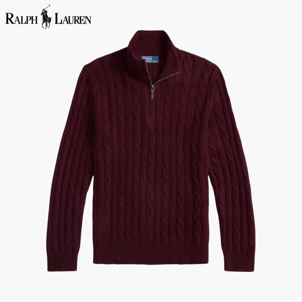RL Cable-Knit Cashmere Quarter-Zip Jumper Ralph Lauren Adelstein Wine S 