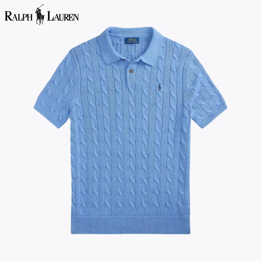 RL Cable-Knit Cotton Polo-Collar Sweater Ralph Lauren Adelstein Blue S 
