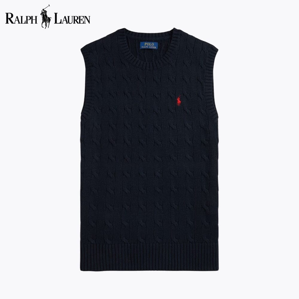 RL Cable-Knit Cotton Sweater Vest Ralph Lauren Adelstein Blue Navy S 