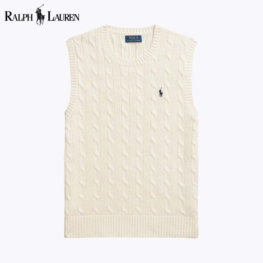 RL Cable-Knit Cotton Sweater Vest Ralph Lauren Adelstein Cream S 