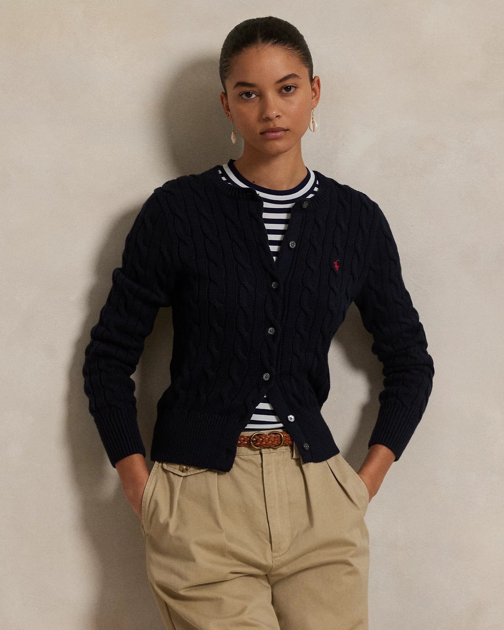 RL Cardigan | Cotton Cable-Knit Ralph Lauren Adelstein Black XS 