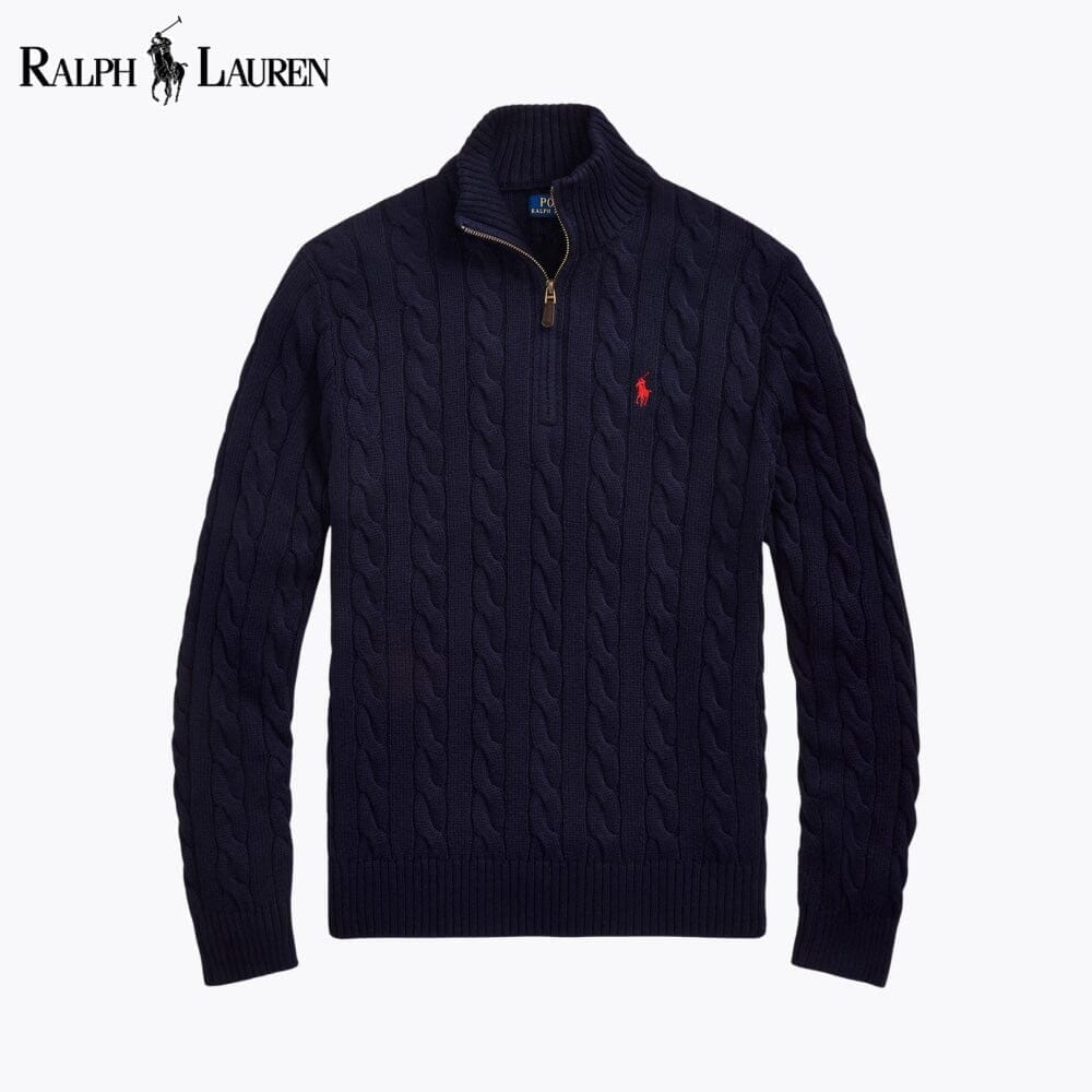 RL Chunky Cable-Knit Cotton Quarter-Zip Sweater Ralph Lauren Adelstein Blue Navy S 