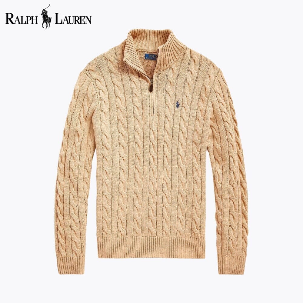 RL Chunky Cable-Knit Cotton Quarter-Zip Sweater Ralph Lauren Adelstein Camel S 