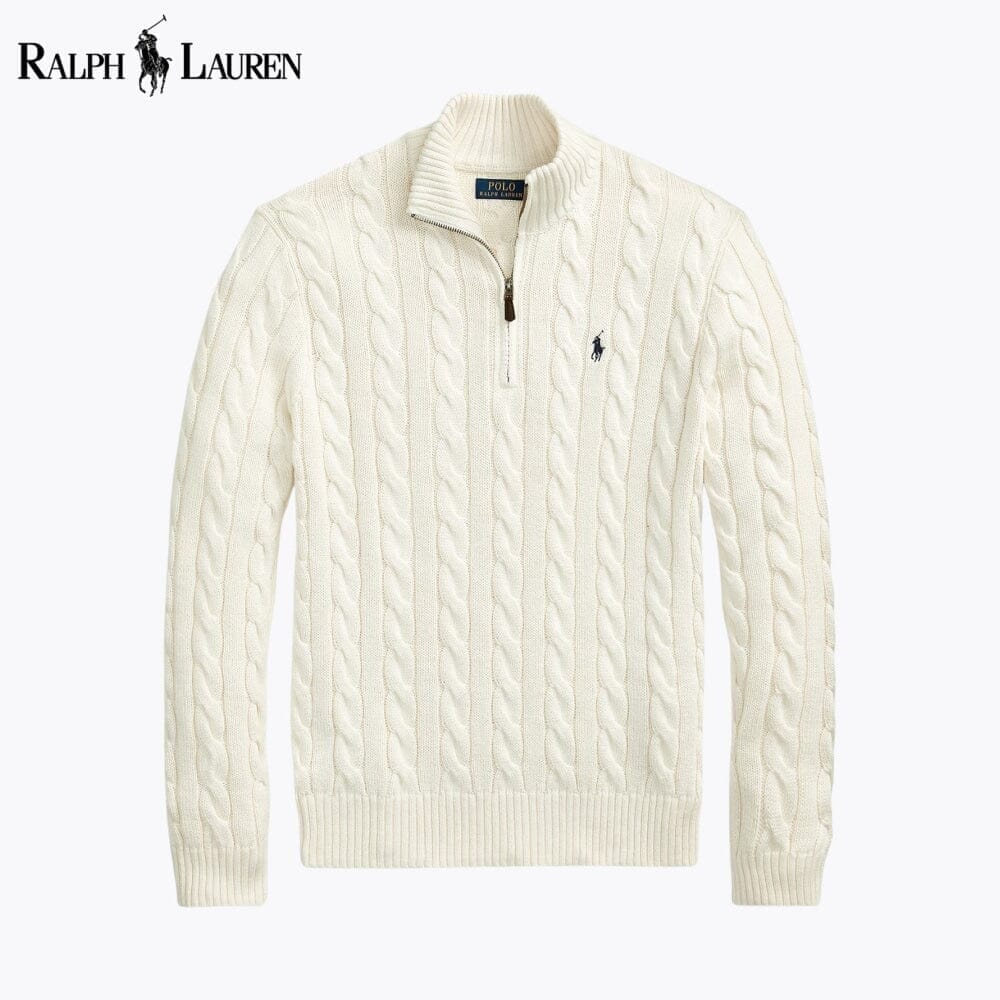 RL Chunky Cable-Knit Cotton Quarter-Zip Sweater Ralph Lauren Adelstein Cream S 