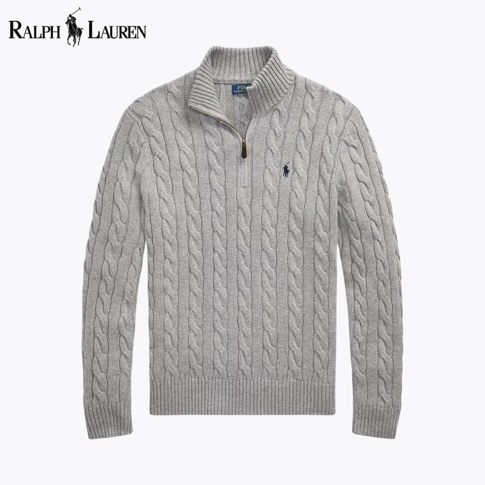 RL Chunky Cable-Knit Cotton Quarter-Zip Sweater Ralph Lauren Adelstein Grey S 