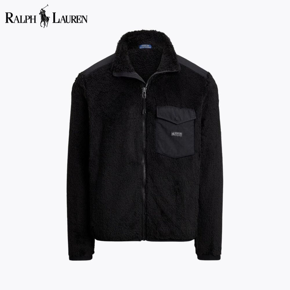 RL Curly Pile Fleece Jacket Ralph Lauren Adelstein Black S 