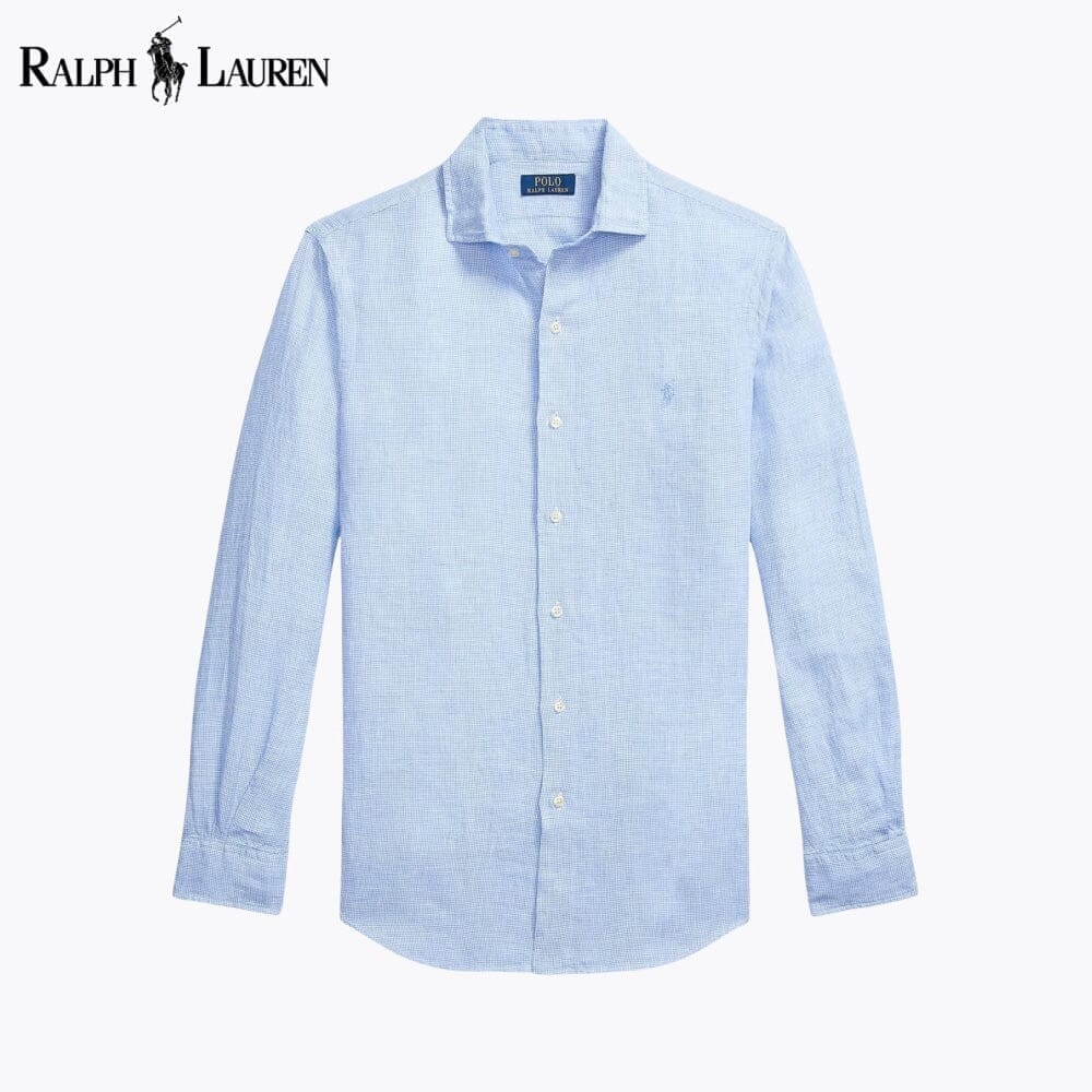 RL Custom Fit Linen Shirt Ralph Lauren Adelstein Blue White S 