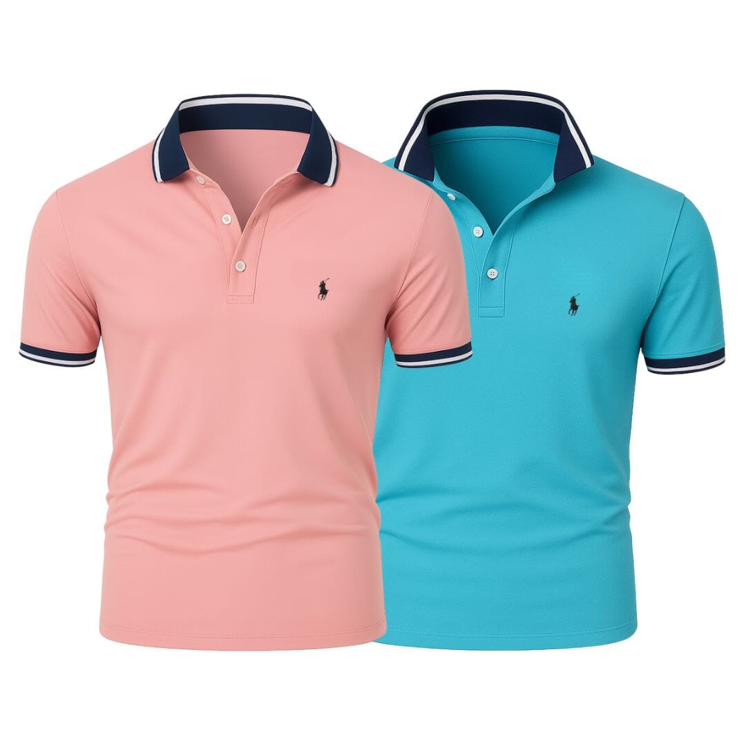 RL (KAUFE 1, ERHALTE 2) - Premiere Polo Shirt Kit – Professional Line by (2-Pack) Ralph Lauren Adelstein Coral + Blue S 